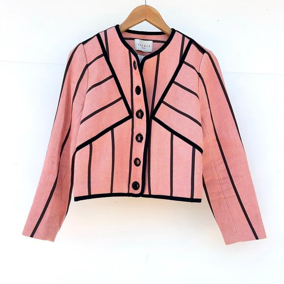 Sandro Paris Boucle Lady Jacket Linen Cotton Pink 38 Size 6 Preppy Chic - Picture 1 of 9